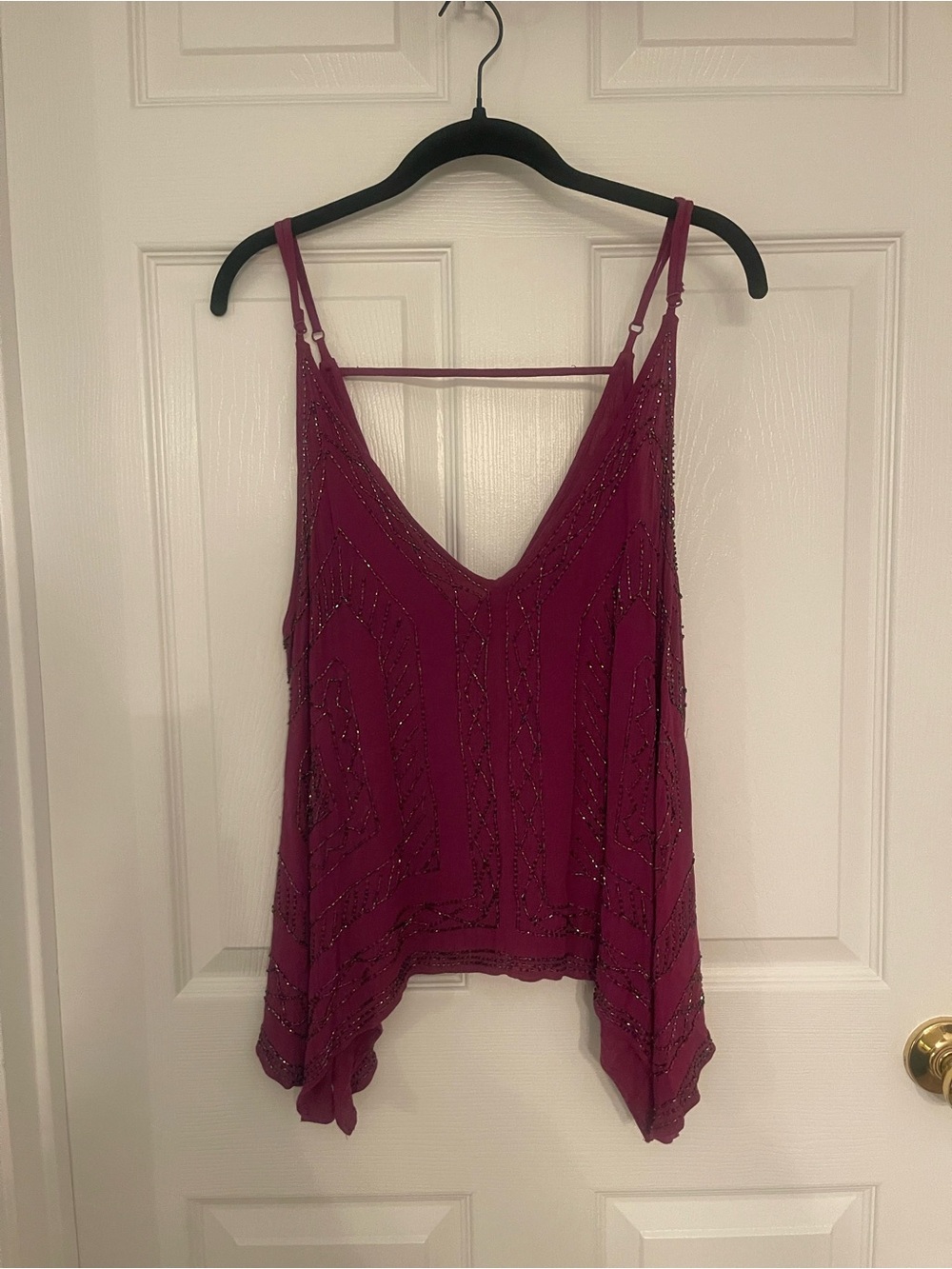 Free People Beaded Deep Berry V-Neck Tank